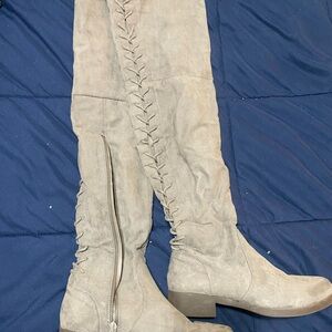 Gray Knee-High Boots